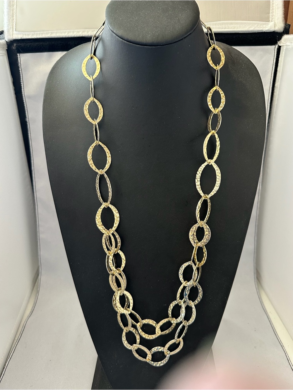 Dana Buchman Textured Gold Double Strand Oval Link Necklace